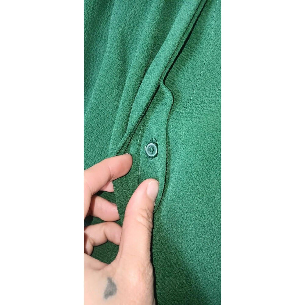 Cece Long Sleeve Pin Tuck Ruffled Blouse 3XL Alpine Green Pleated Peasant Button - Picture 7 of 12